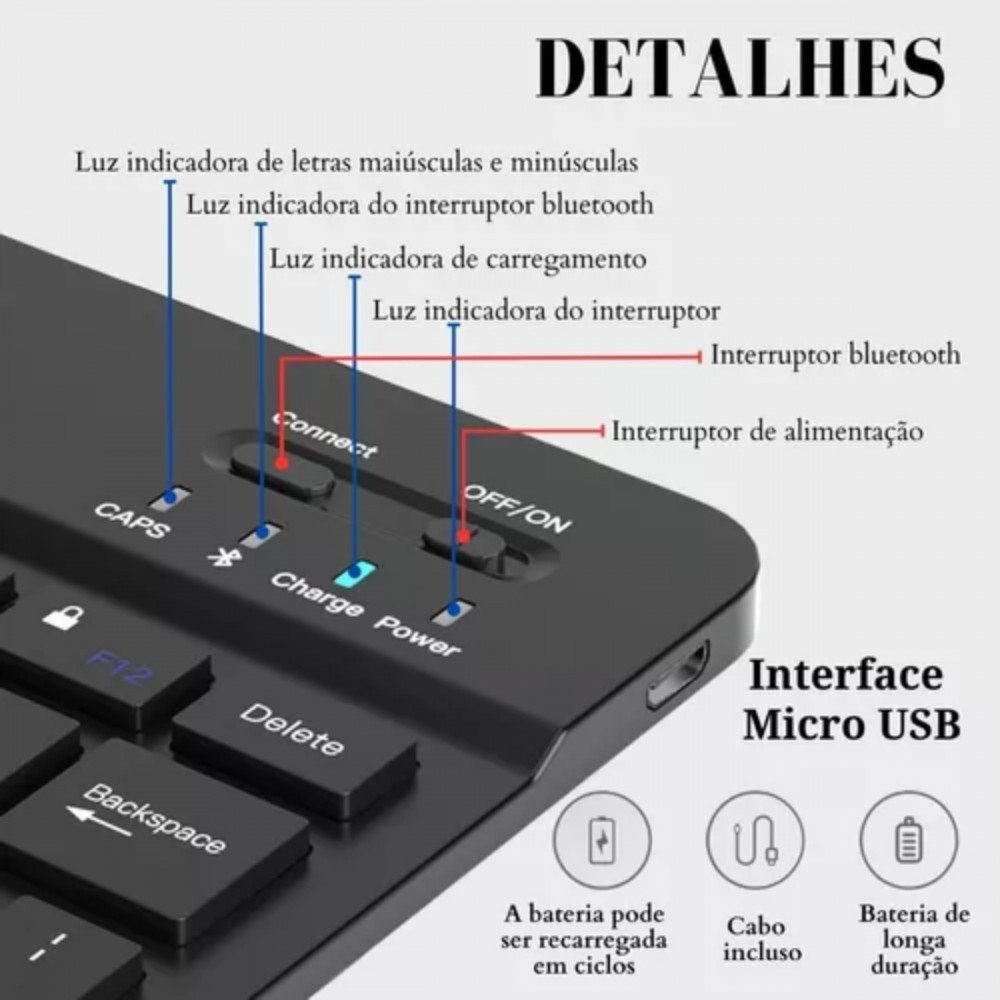 Teclado Bluetooth Slim Kapbom KA-690 | Sem Fio para Tablet Celular Notebook e PC