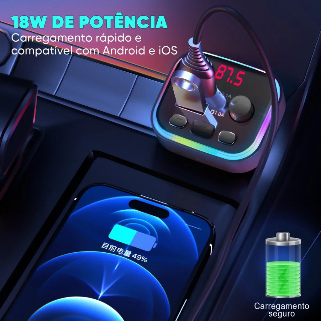 Transmissor Veicular Bluetooth INOVA CAR-3467 MP3 Player FM Carregador USB Duplo Mãos Livres
