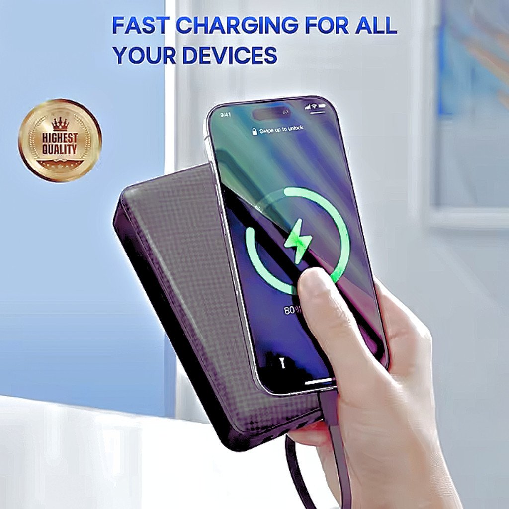 Carregador Power Bank 10000mAh Kapbom KA-966H Visor LED 4 Saídas USB Tipo-C Lightning V8 Cabos Integrados