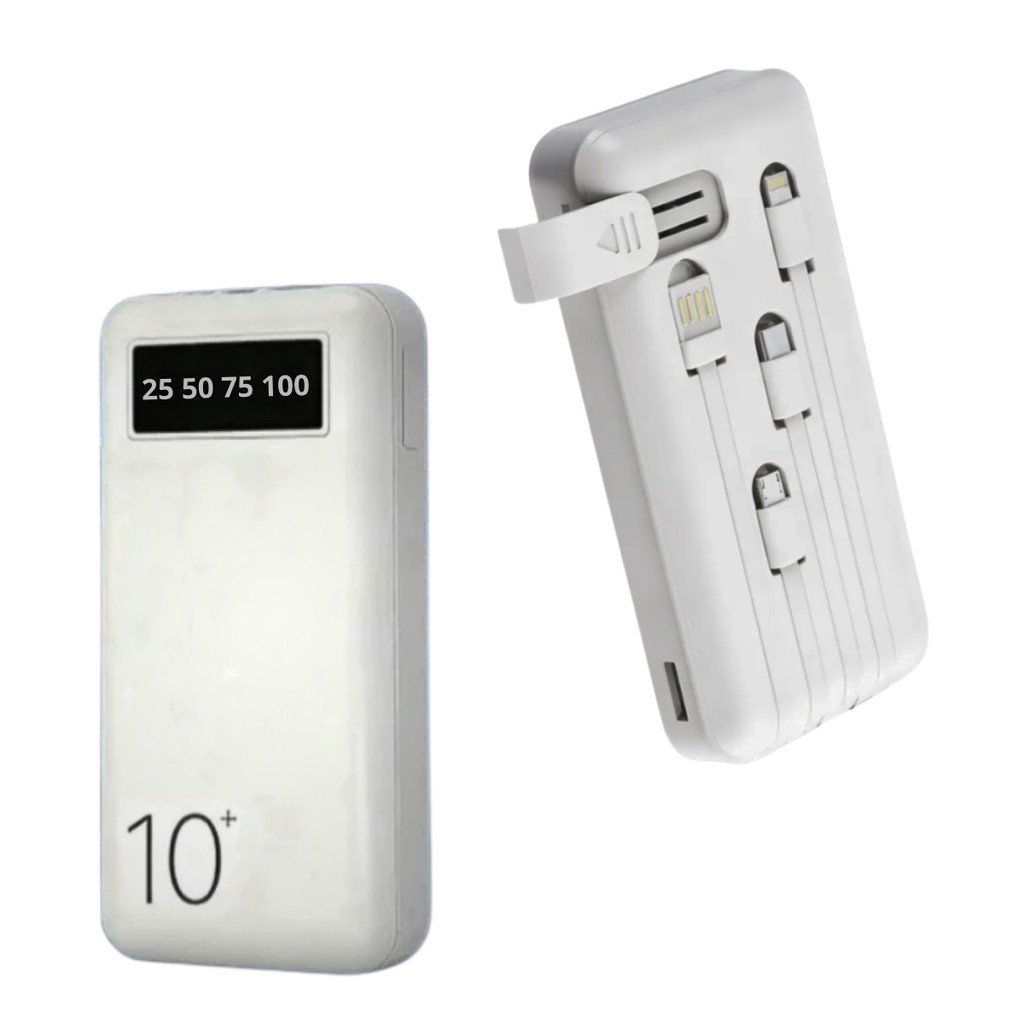 Carregador Power Bank 10000mAh Kapbom KA-966H Visor LED 4 Saídas USB Tipo-C Lightning V8 Cabos Integrados