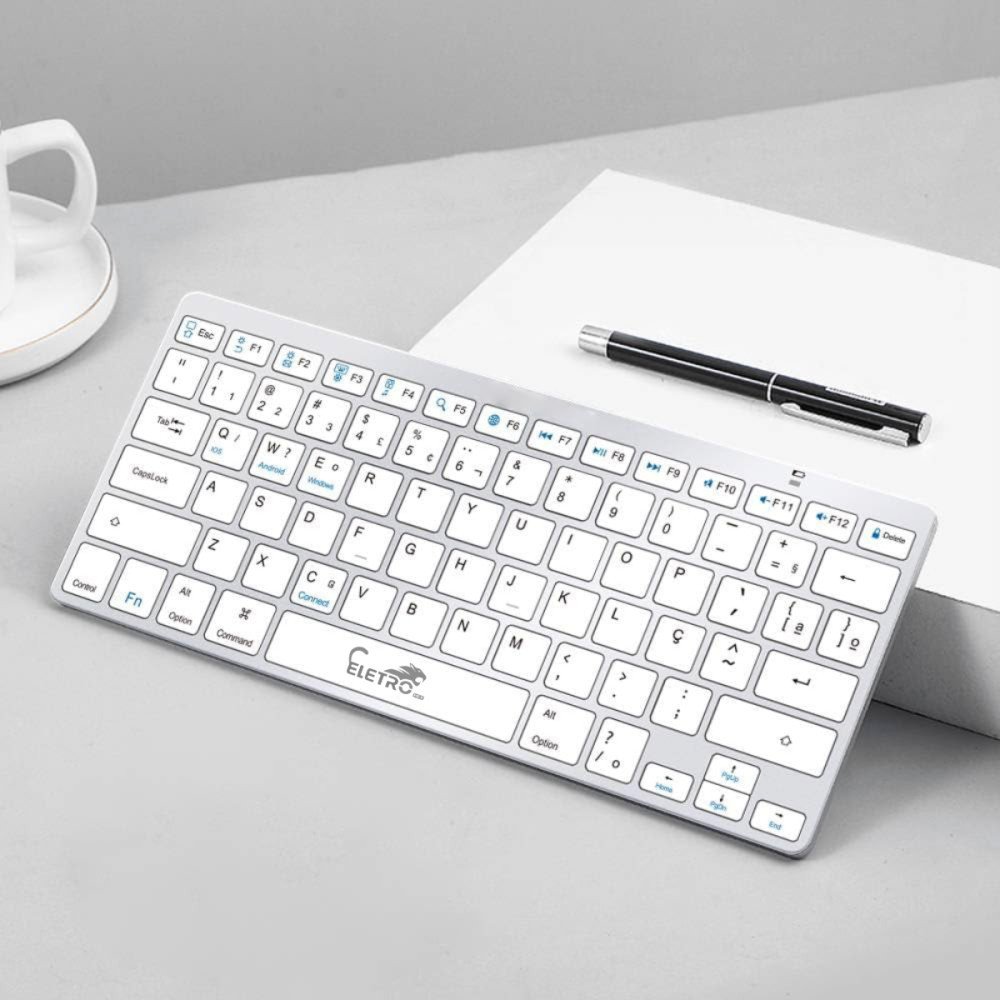 Teclado Bluetooth Sem Fio Ultra Fino Eletromex EL-2101 para Tablet Celular Notebook e PC