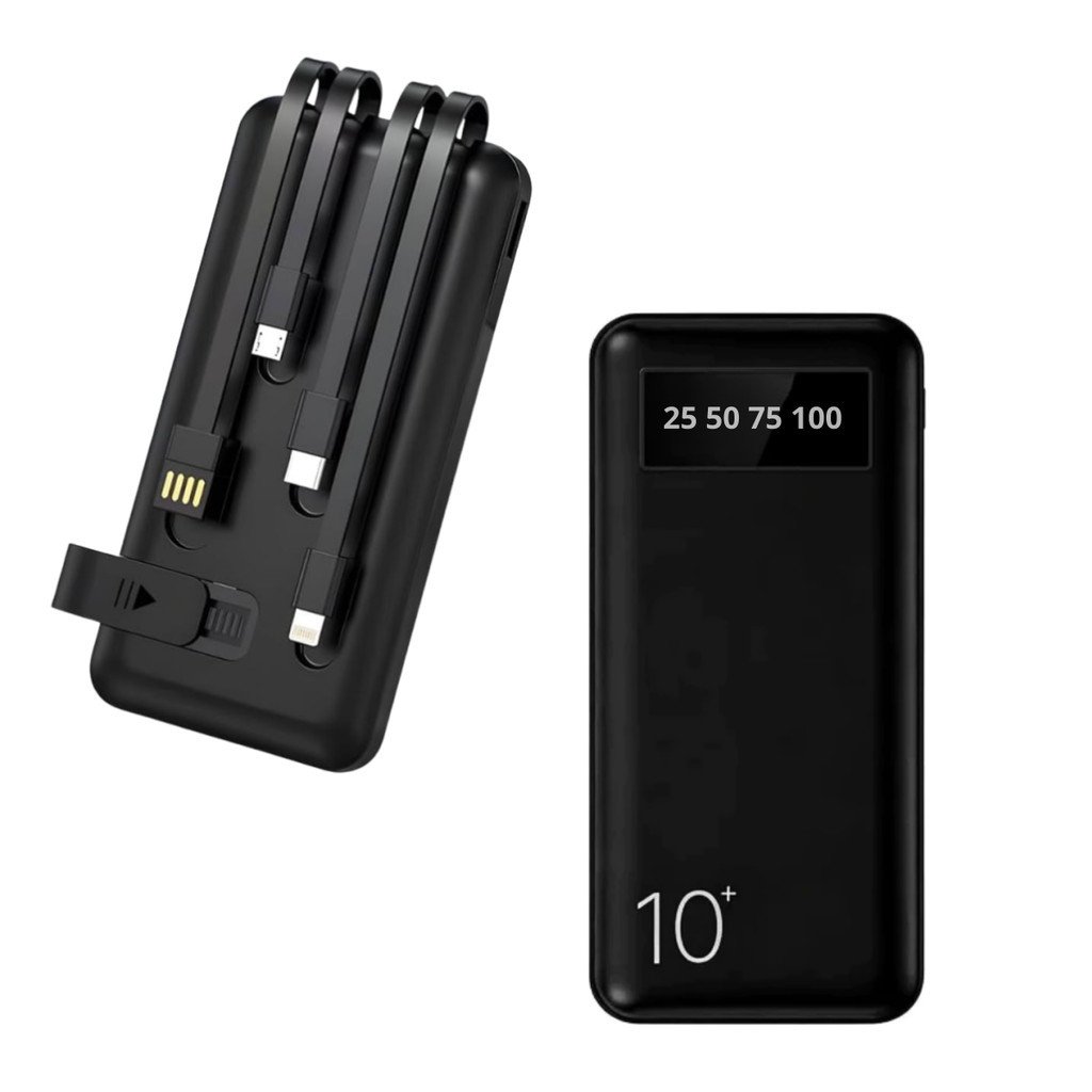 Carregador Power Bank 10000mAh Kapbom KA-966H Visor LED 4 Saídas USB Tipo-C Lightning V8 Cabos Integrados