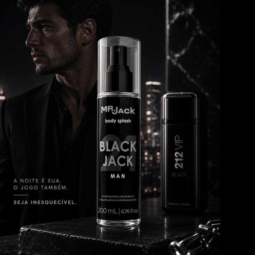 Body Splash Mr. Jack BlackJack 21 Man 200ml Oriental Aromático Masculino com Absinto e Baunilha