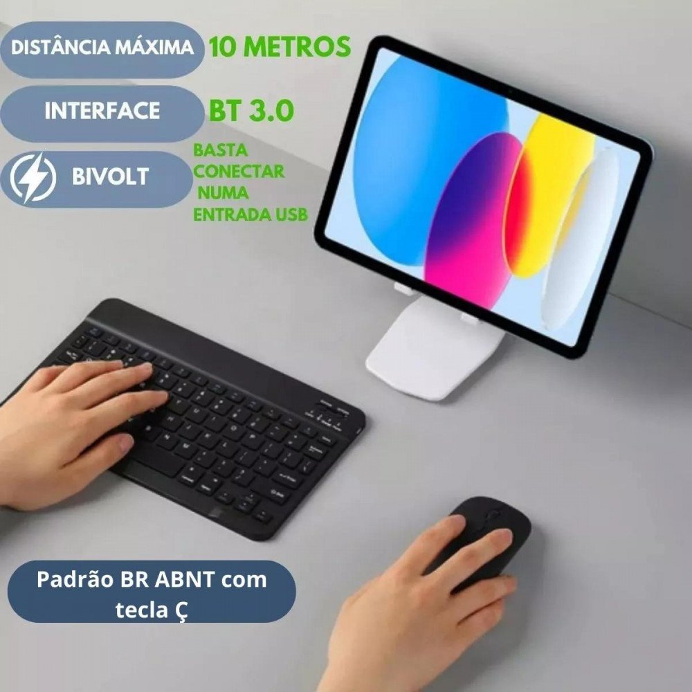 Teclado e Mouse Bluetooth Sem Fio GoldenUltra TX2382-XF Ultra Fino Recarregável Preto