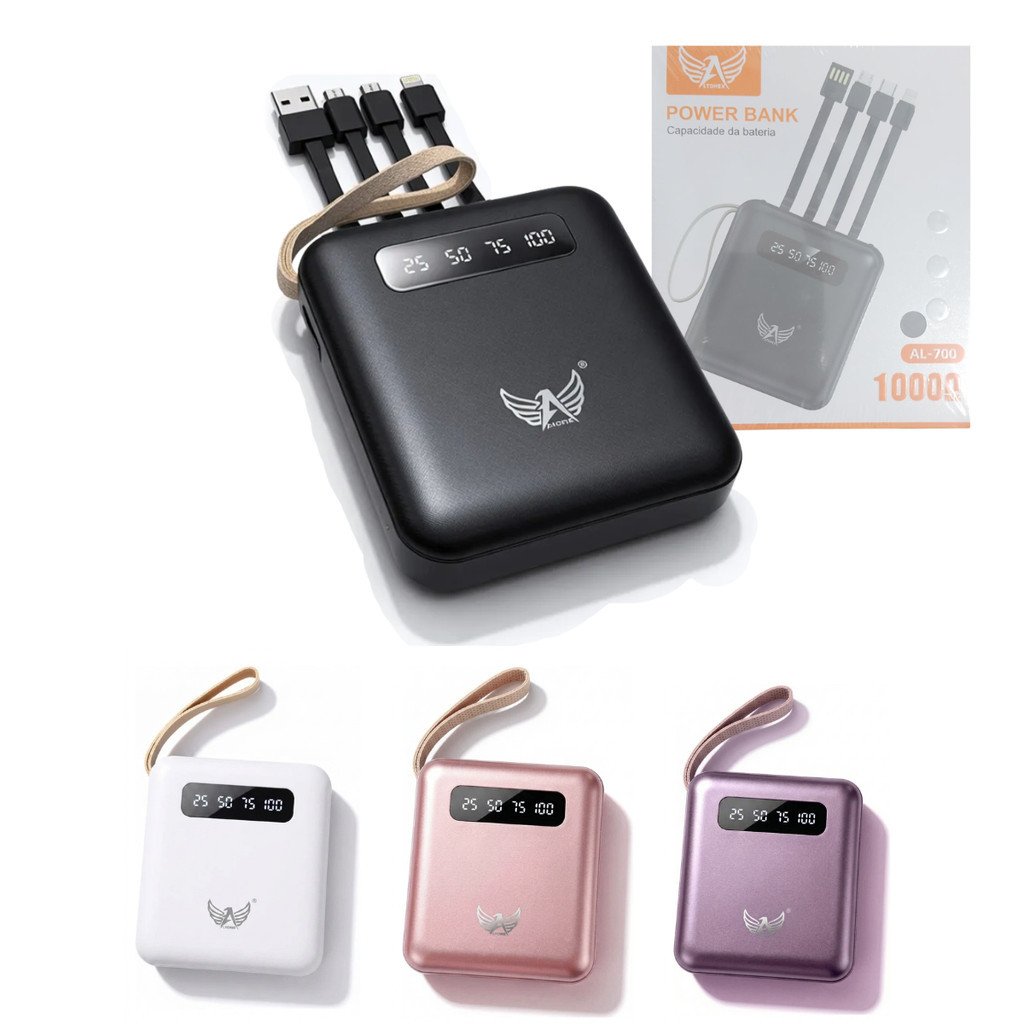 Carregador Portátil Power Bank 10000mAh Altomex AL-700 Tela Digital 2 USB Carregamento Rápido Universal
