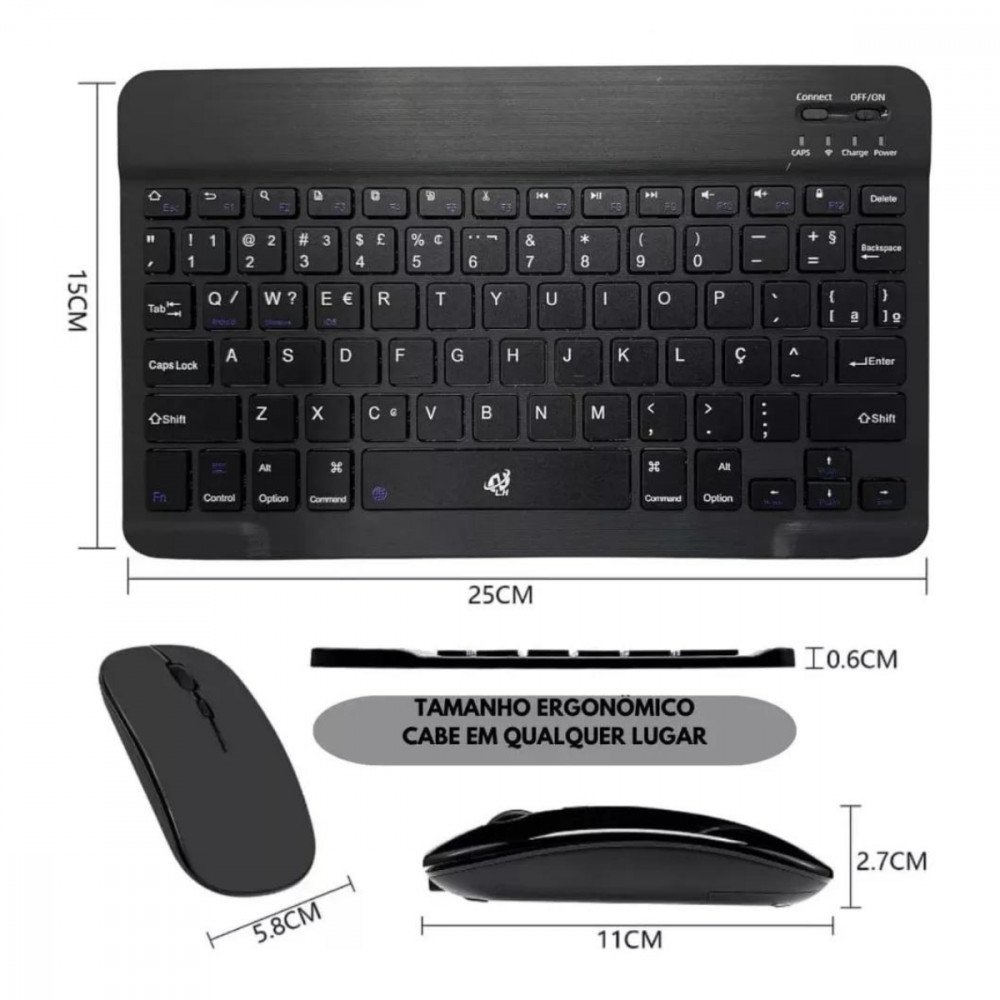 Teclado e Mouse Bluetooth Sem Fio GoldenUltra TX2382-XF Ultra Fino Recarregável Preto