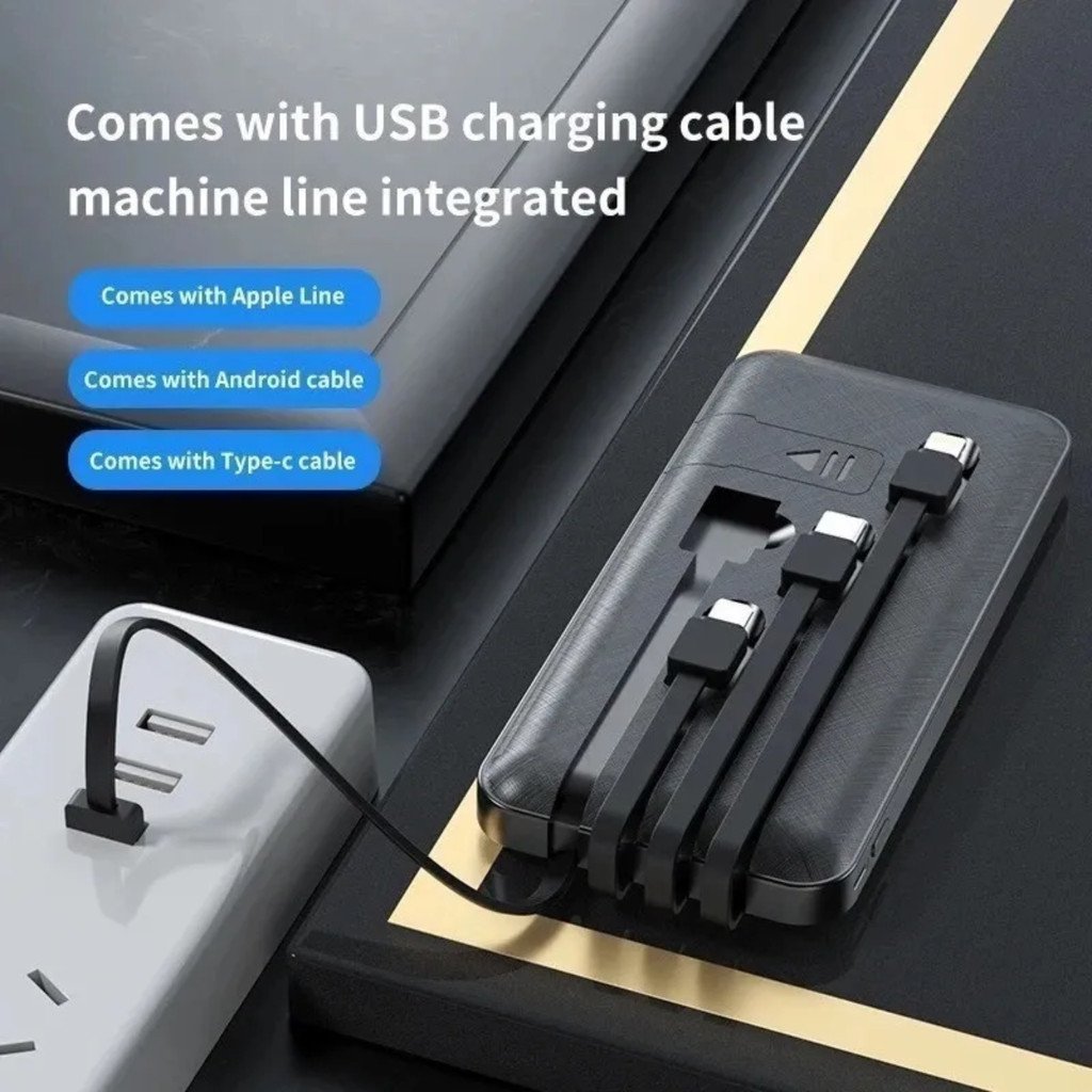 Carregador Power Bank 10000mAh Kapbom KA-966H Visor LED 4 Saídas USB Tipo-C Lightning V8 Cabos Integrados