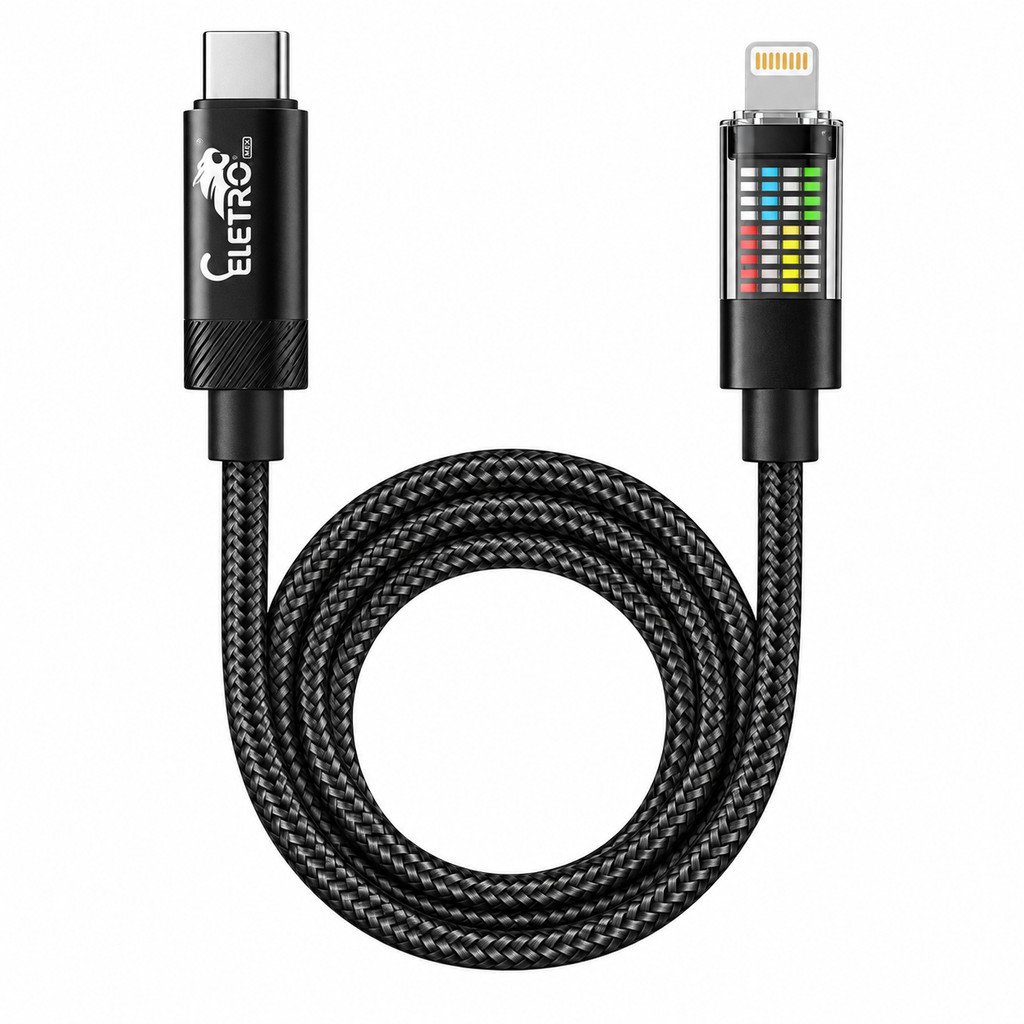 Cabo USB-C para Lightning 27W Carga e Dados 1m Preto Eletromex EL-3150-PD