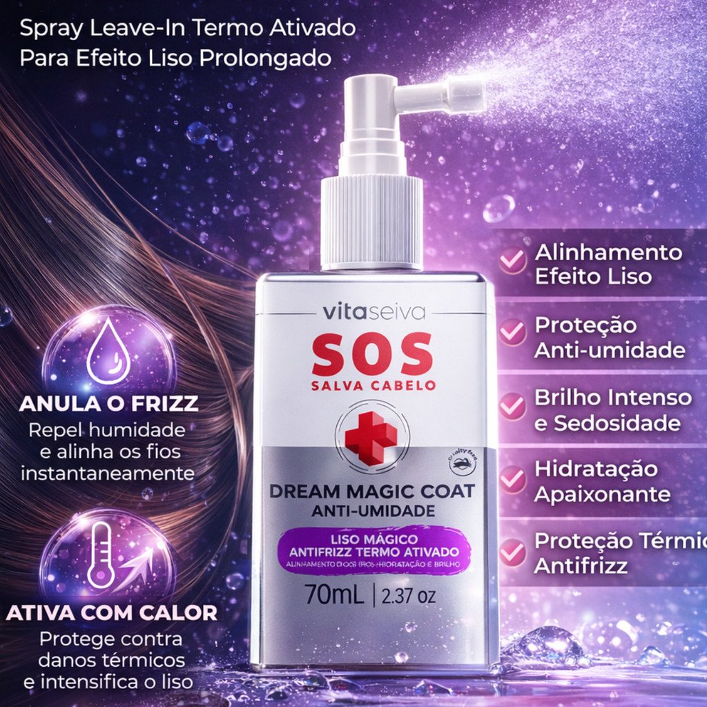 Spray Termoativado Vita Seiva SOS Salva Cabelo Dream Magic Coat 70ml Liso Mágico Anti Frizz
