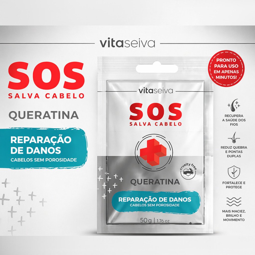 Máscara Capilar Queratina Vita Seiva SOS Salva Cabelo 50g Reparação e Redução da Porosidade