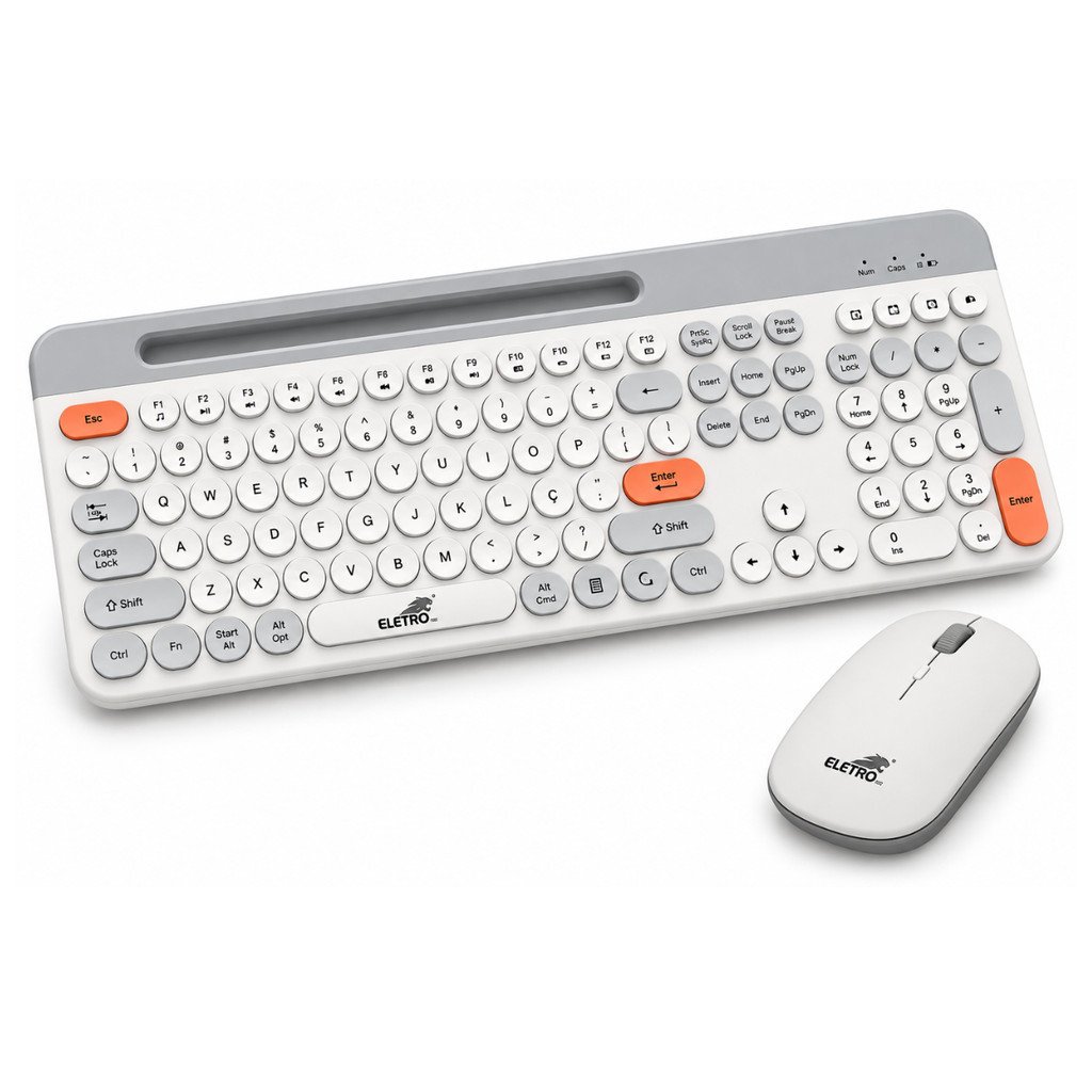 Kit Teclado e Mouse Sem Fio Bluetooth Suporte Celular Eletromex EL-2206