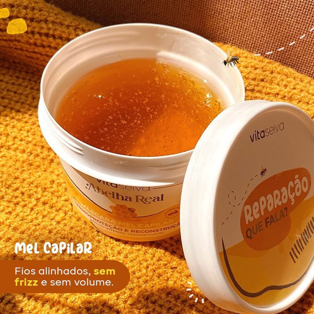 Máscara Capilar Vita Seiva Abelha Real Mel Capilar 250g Termoproteção Reconstrução e Brilho