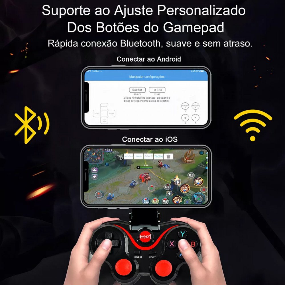 Controle Gamer Bluetooth Ovleng SN-X3 Sem Fio com Suporte para Celular 2.4G Recarregável Android PC
