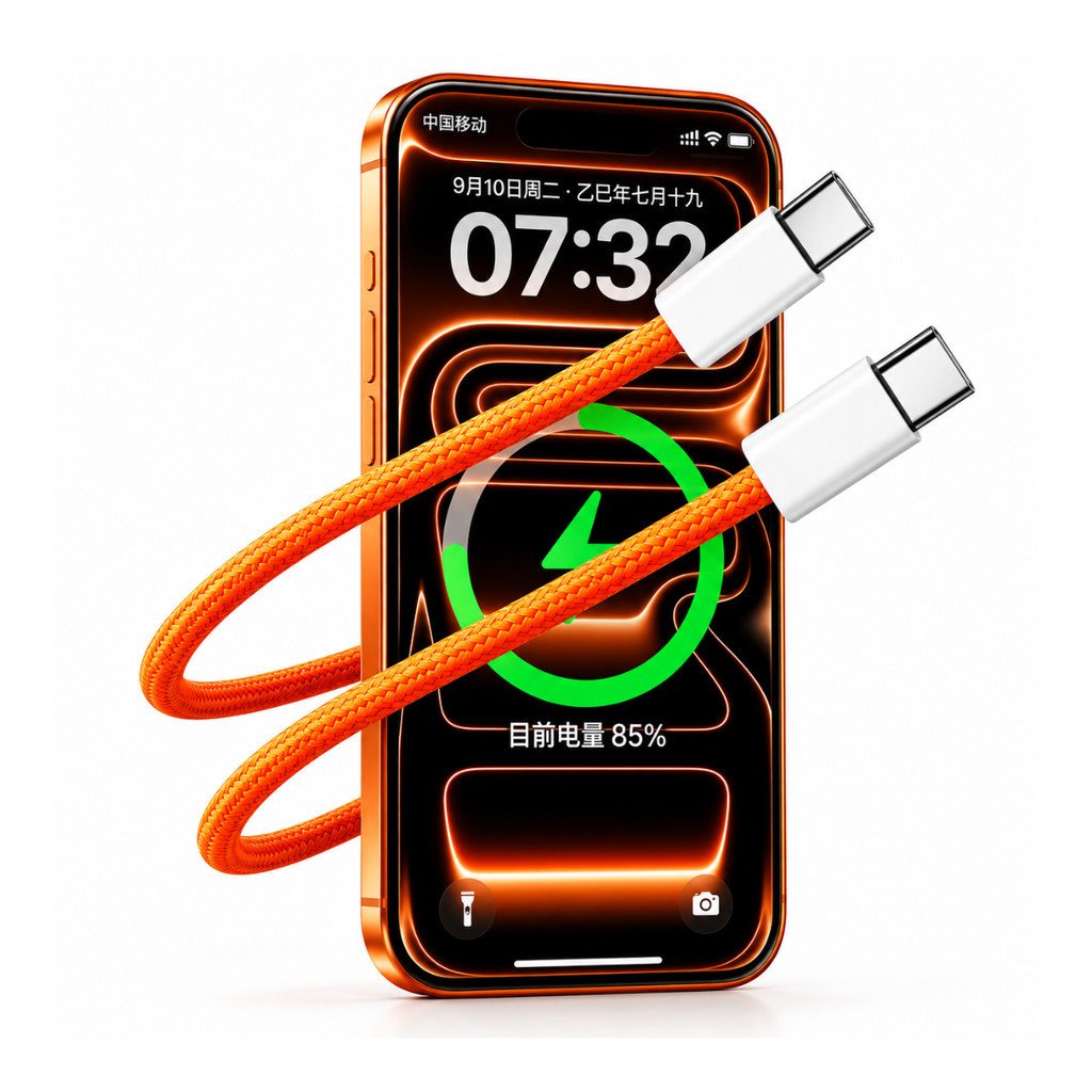 Cabo Carregador USB-C60W Turbo com Agulha Ejetora de Chip Laranja