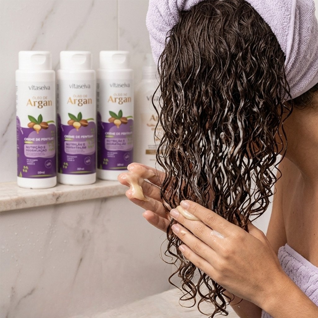 Creme de Pentear Vita Seiva Óleo de Argan Ômega 9 Vitamina E 300ml Hidratação Proteção Térmica