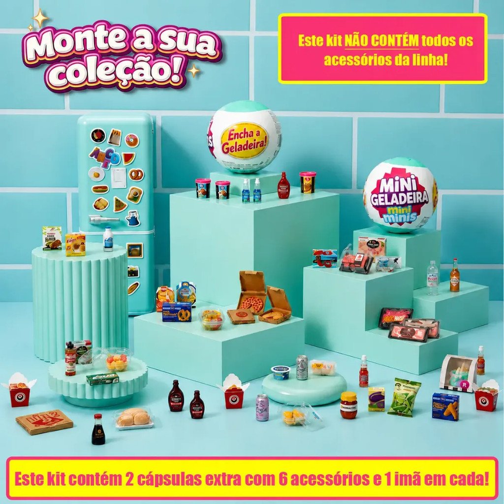 Mini Geladeira Colecionável Mini Minis com Luz LED + 2 Cápsulas Surpresa INMETRO TZ-8888