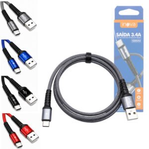 Cabo USB-A para USB-C 1 Metro 3,4A Trançado Reforçado INOVA MD-12465