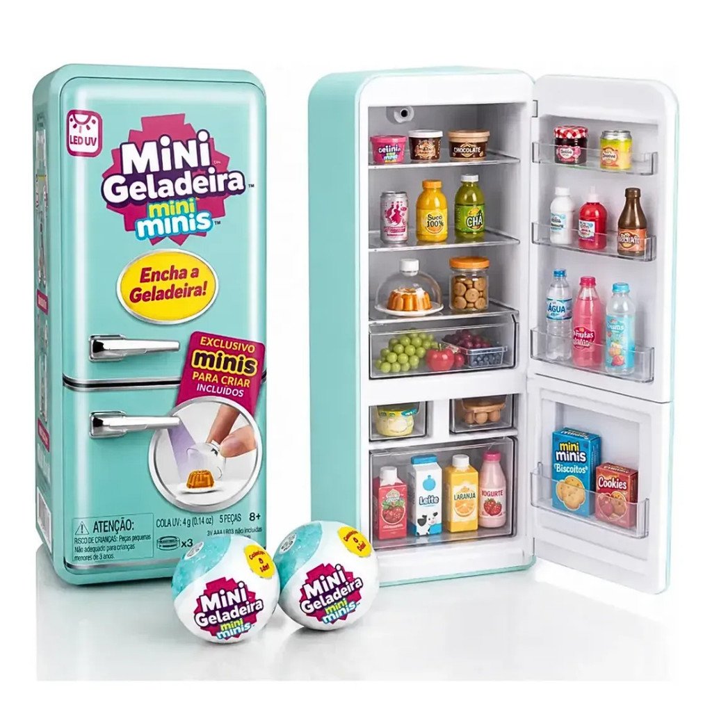 Mini Geladeira Colecionável Mini Minis com Luz LED + 2 Cápsulas Surpresa INMETRO TZ-8888