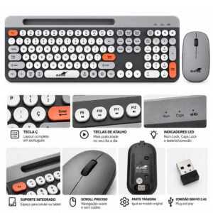 Kit Teclado e Mouse Sem Fio Bluetooth Suporte Celular Eletromex EL-2206