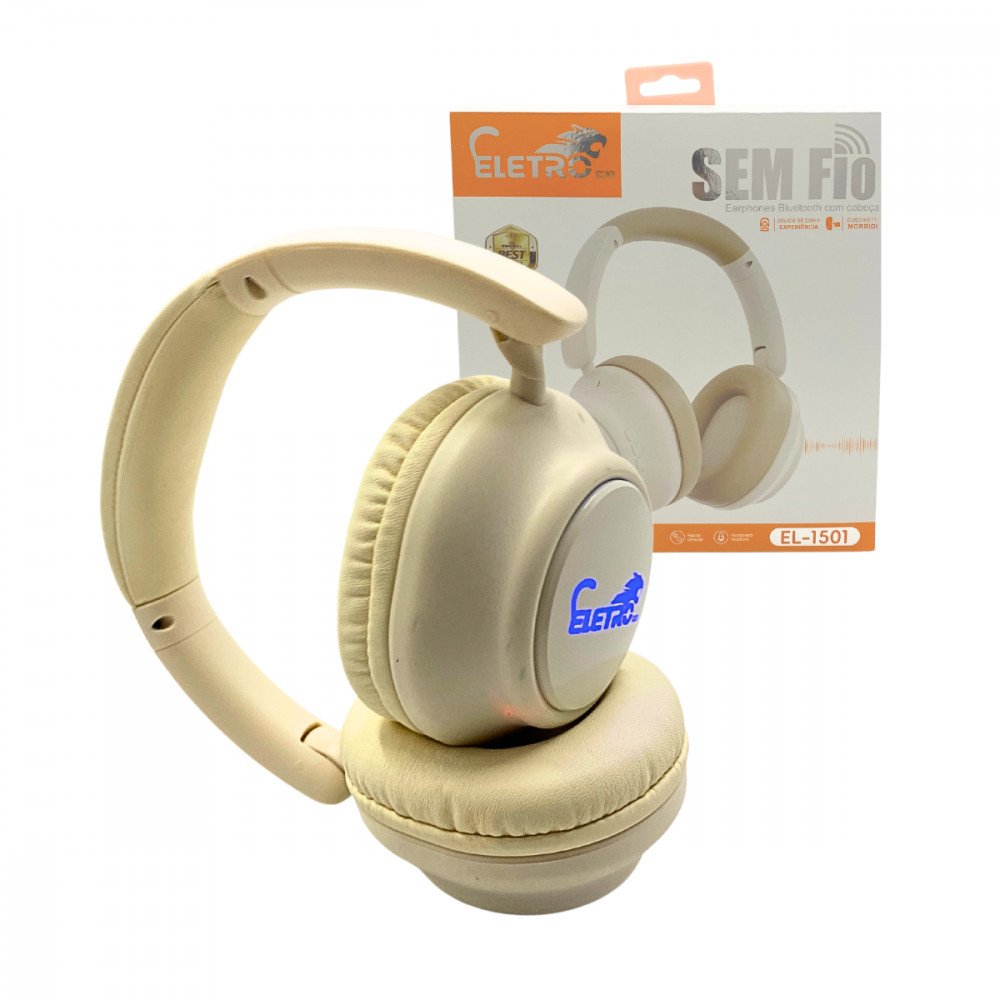 Fone de Ouvido Bluetooth Sem Fio Headphone Dobrável Com LED Luzes Bass Som HD Eletromex EL-1501