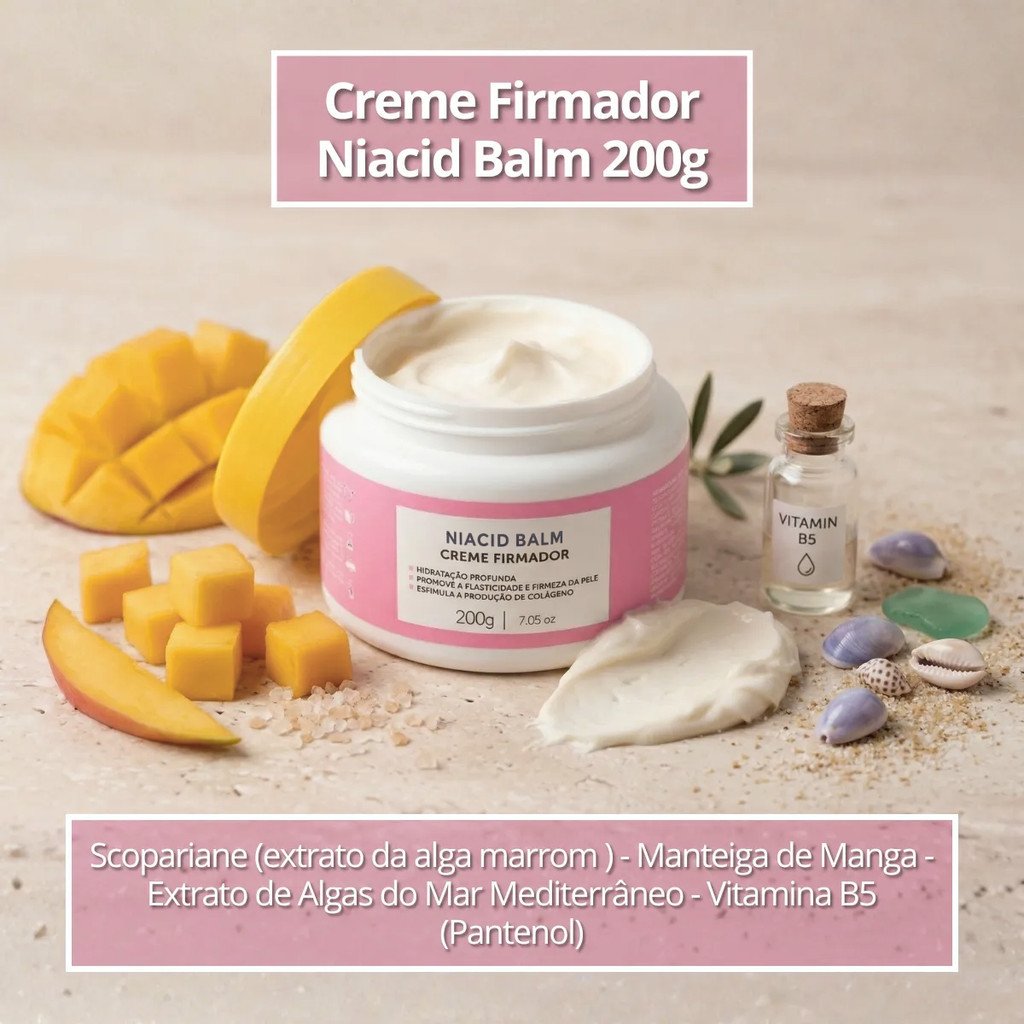 Kit Hidratante Corporal Pele Seca Niacid Balm Niacinamida Creme Firmador Colágeno 450ml + 200g