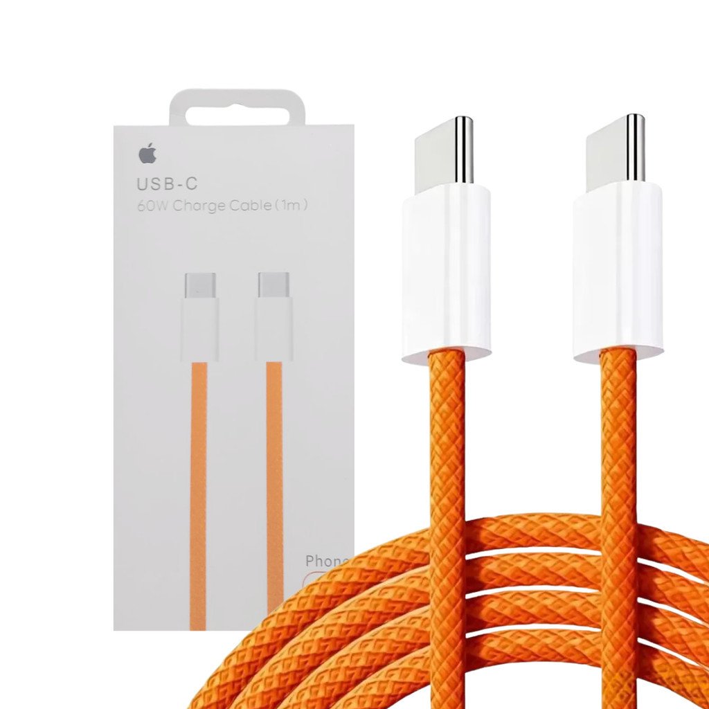 Cabo Carregador USB-C60W Turbo com Agulha Ejetora de Chip Laranja