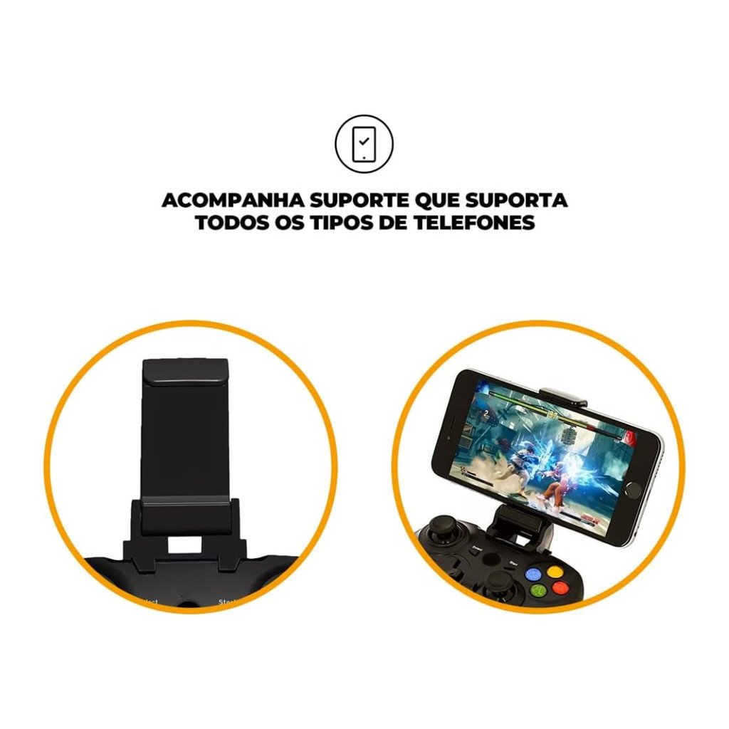 Controle Gamer Bluetooth Kapbom KAP-G7 para Celular com Suporte Retrátil Android PC Smart TV