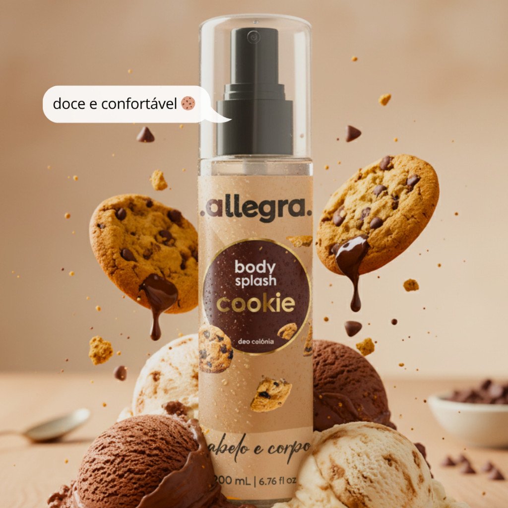 Body Splash Allegra Cookie Deo Colônia Perfumada 200ml Fragrância Doce Longa Sensação de Frescor