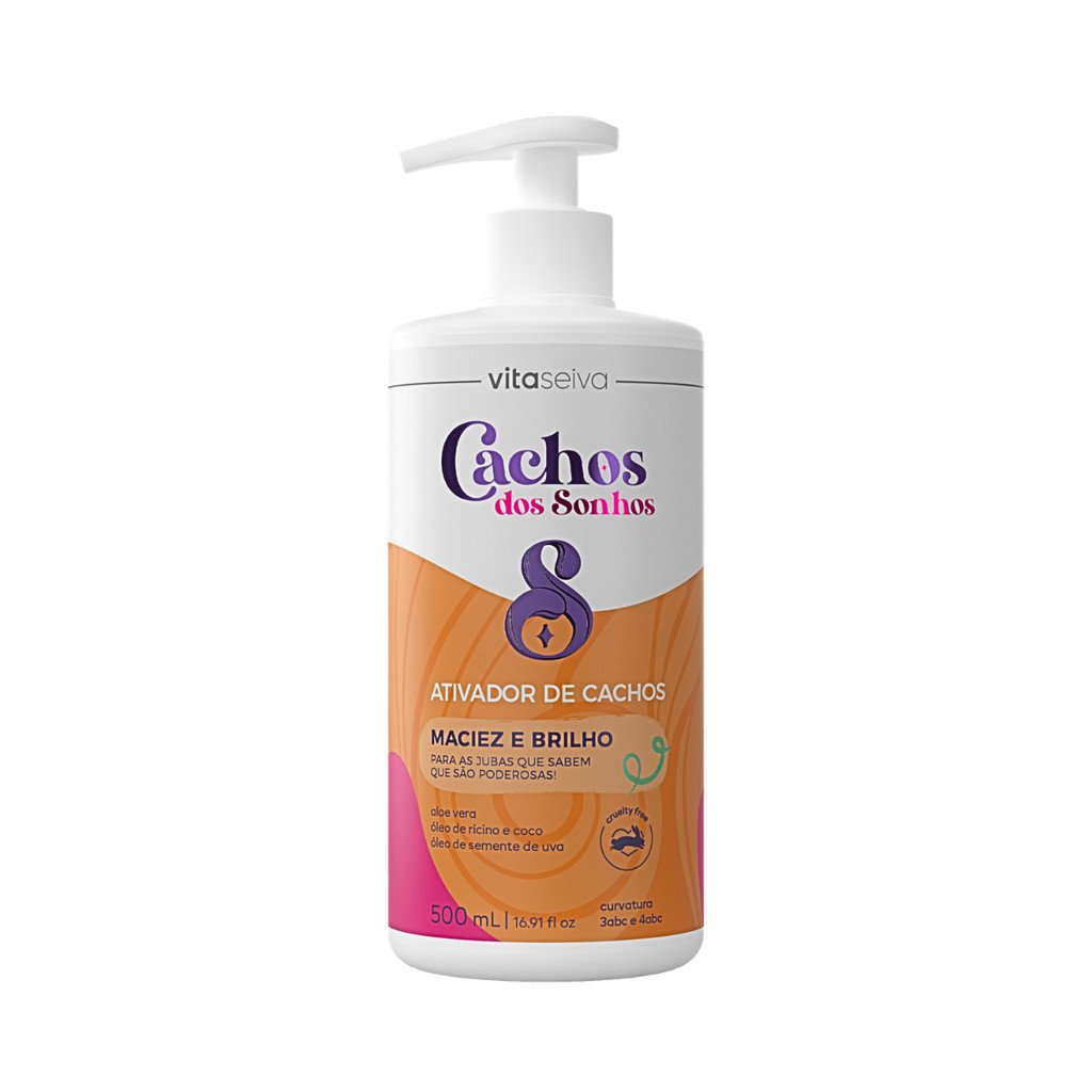 Ativador de Cachos Vita Seiva Cachos dos Sonhos Aloe Vera 500ml Definição Maciez Antifrizz