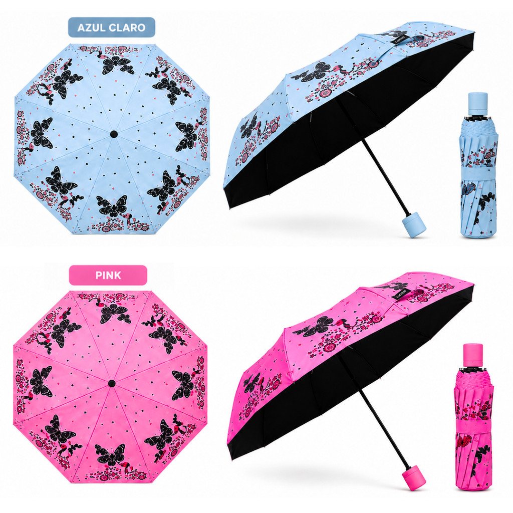 Guarda-Chuva Florido com Borboletas 32cm Proteção Solar Blackout Altomex AJ-3425