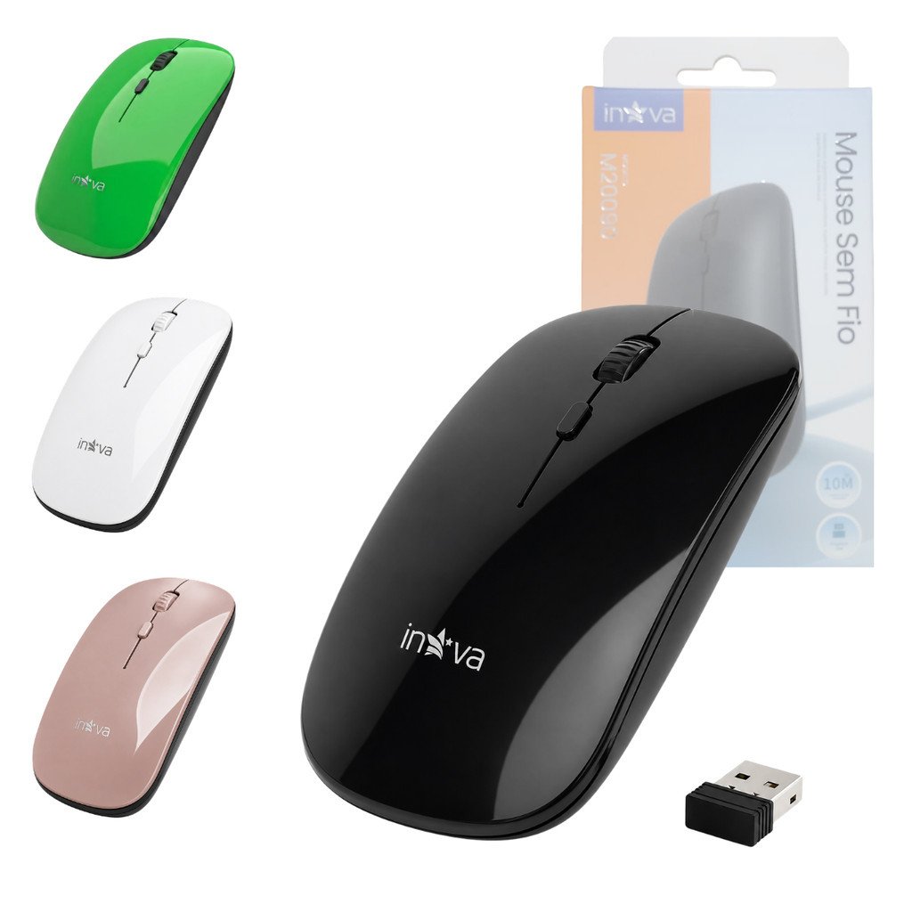 Mouse Sem Fio Inova M20090 2.4GHz Receptor USB Nano Compacto Silencioso Notebook PC