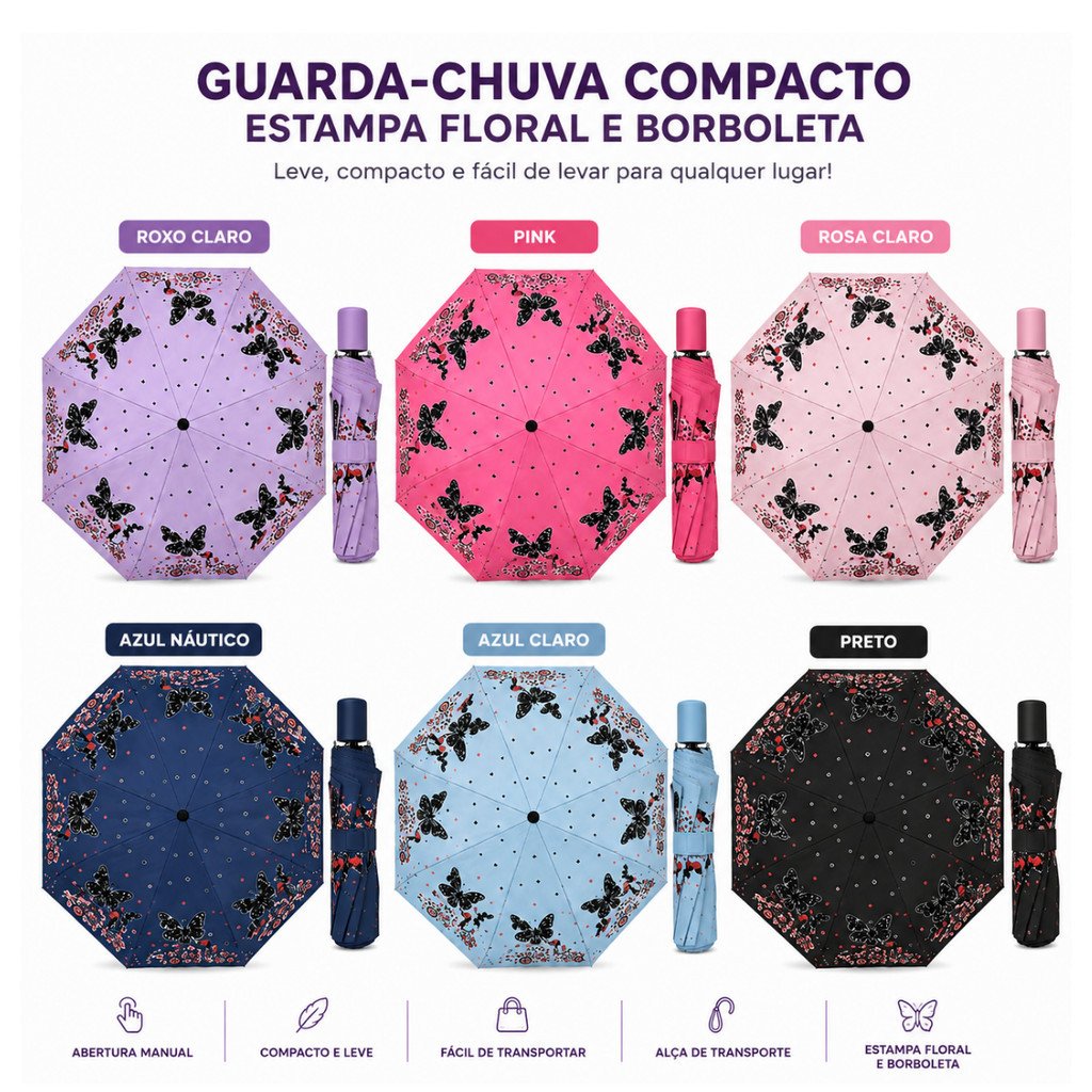 Guarda-Chuva Florido com Borboletas 32cm Proteção Solar Blackout Altomex AJ-3425
