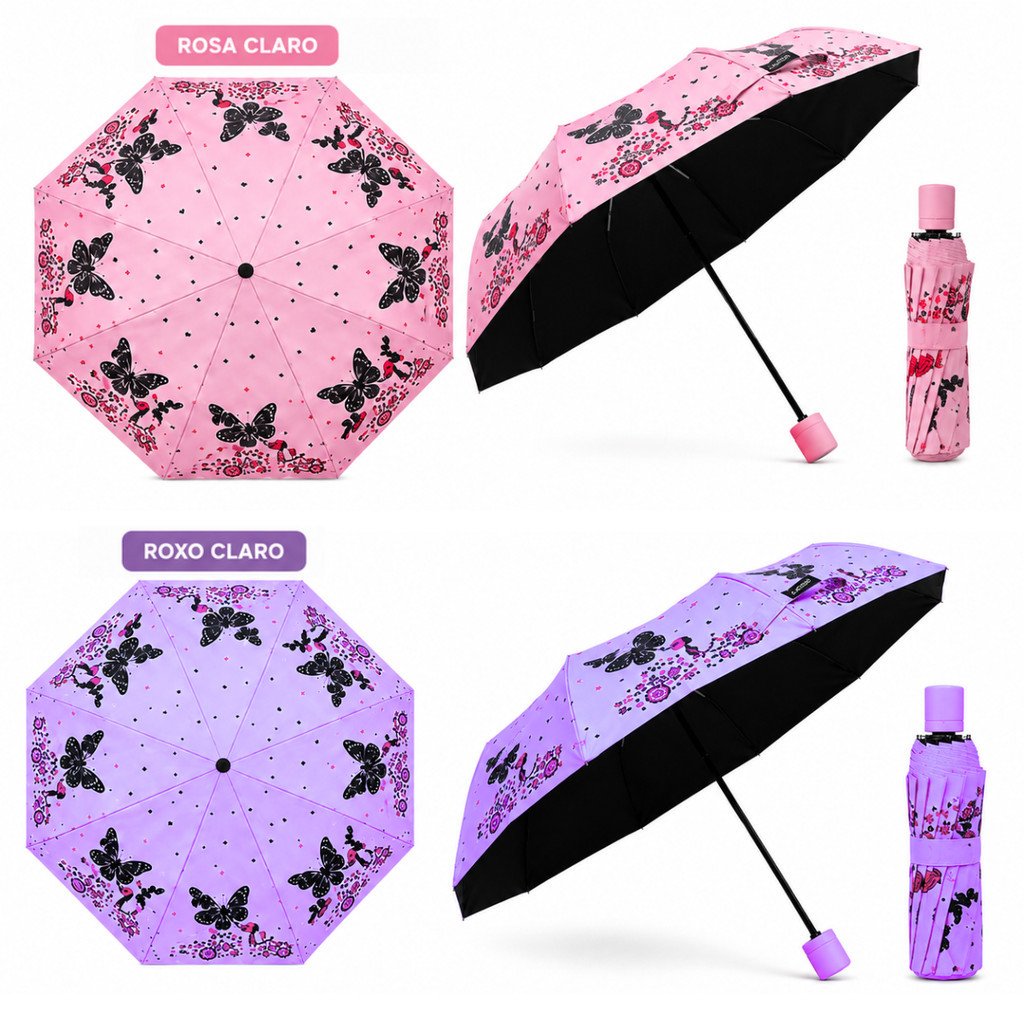Guarda-Chuva Florido com Borboletas 32cm Proteção Solar Blackout Altomex AJ-3425