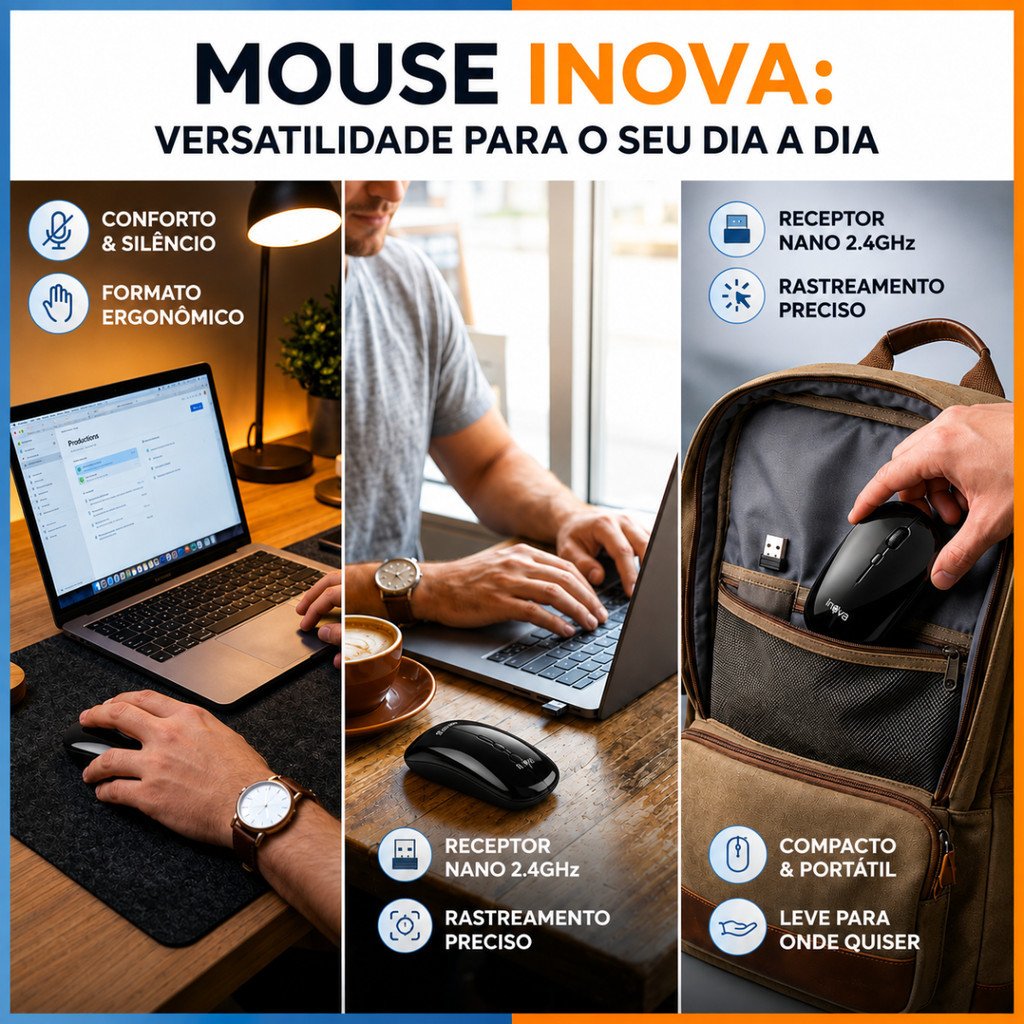 Mouse Sem Fio Inova M20090 2.4GHz Receptor USB Nano Compacto Silencioso Notebook PC
