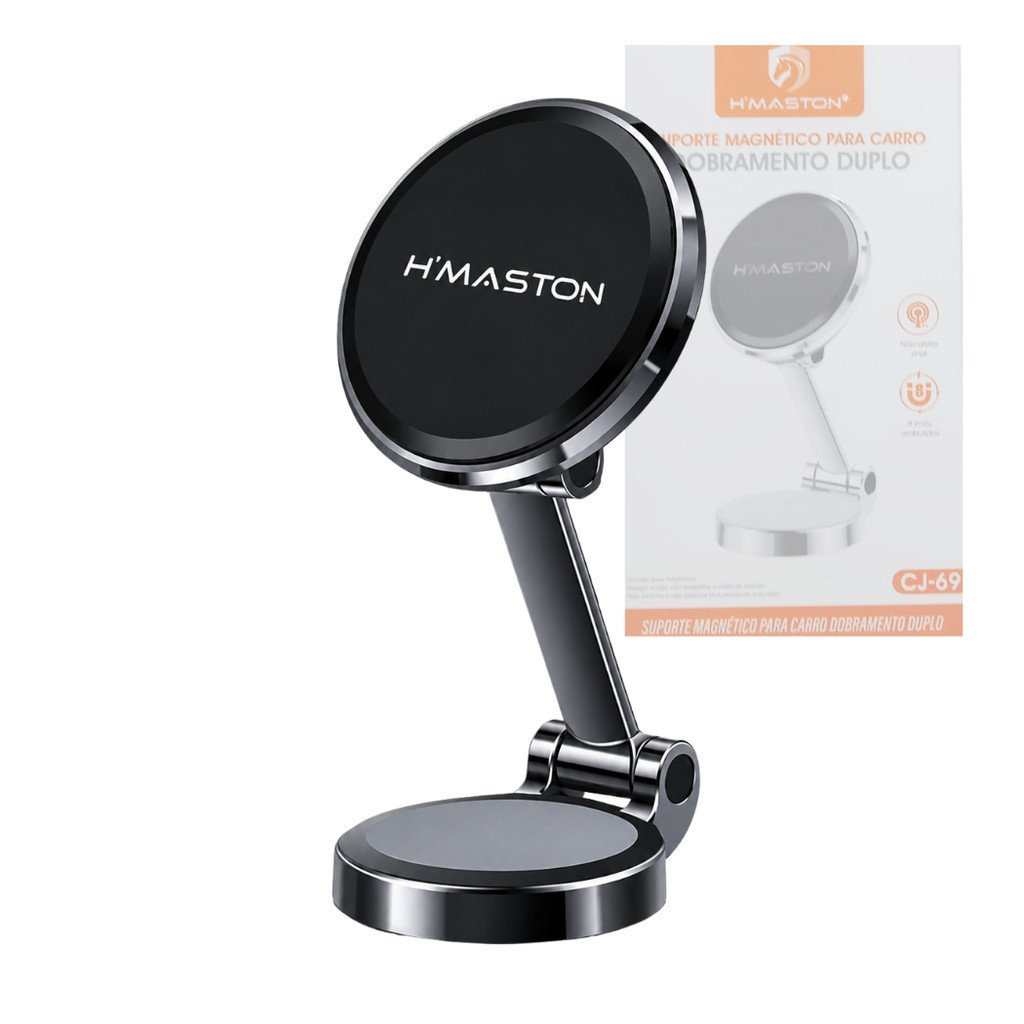 Suporte Magnético Veicular H'Maston CJ-69 Dobrável Duplo Ajustável para Celular