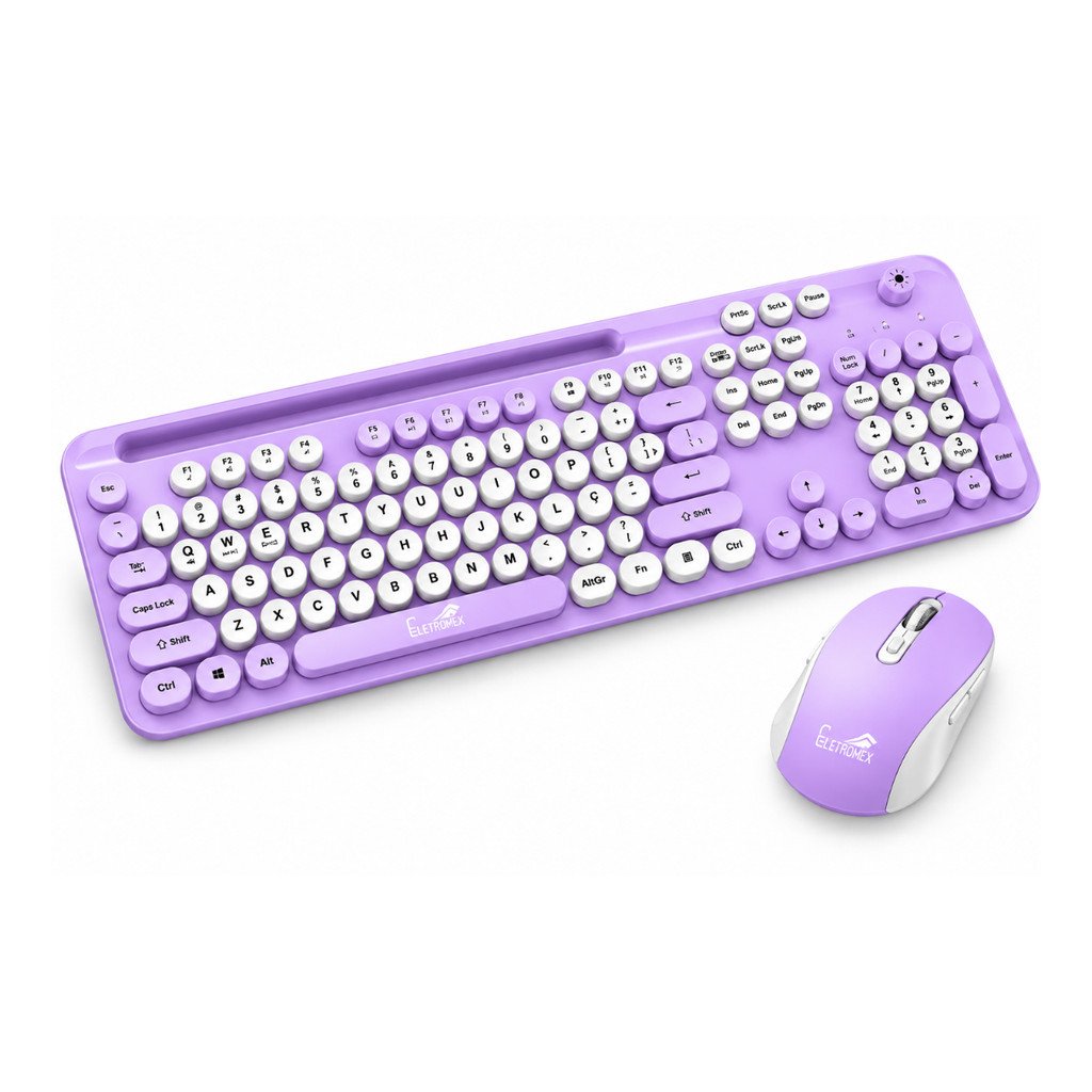 Kit Teclado e Mouse Sem Fio Bluetooth Rosa Eletromex EL-2119