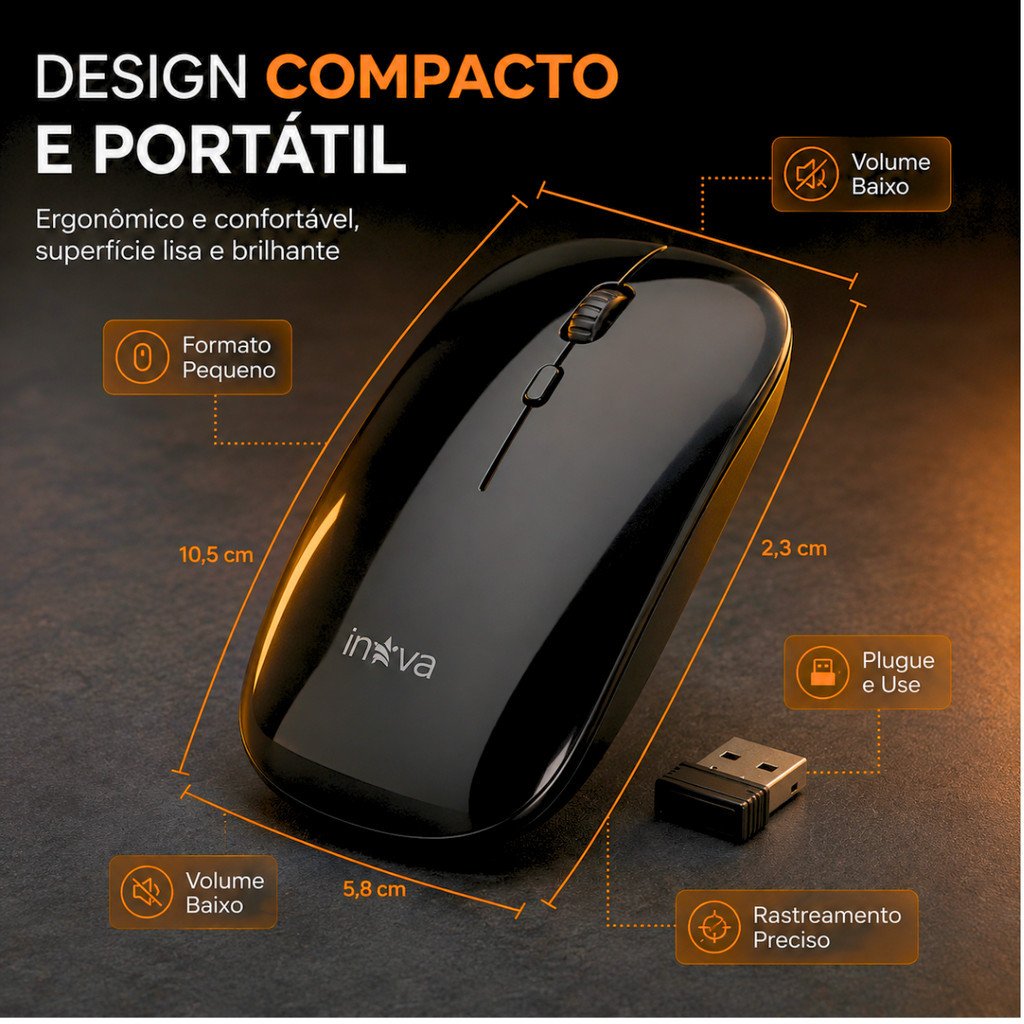 Mouse Sem Fio Inova M20090 2.4GHz Receptor USB Nano Compacto Silencioso Notebook PC