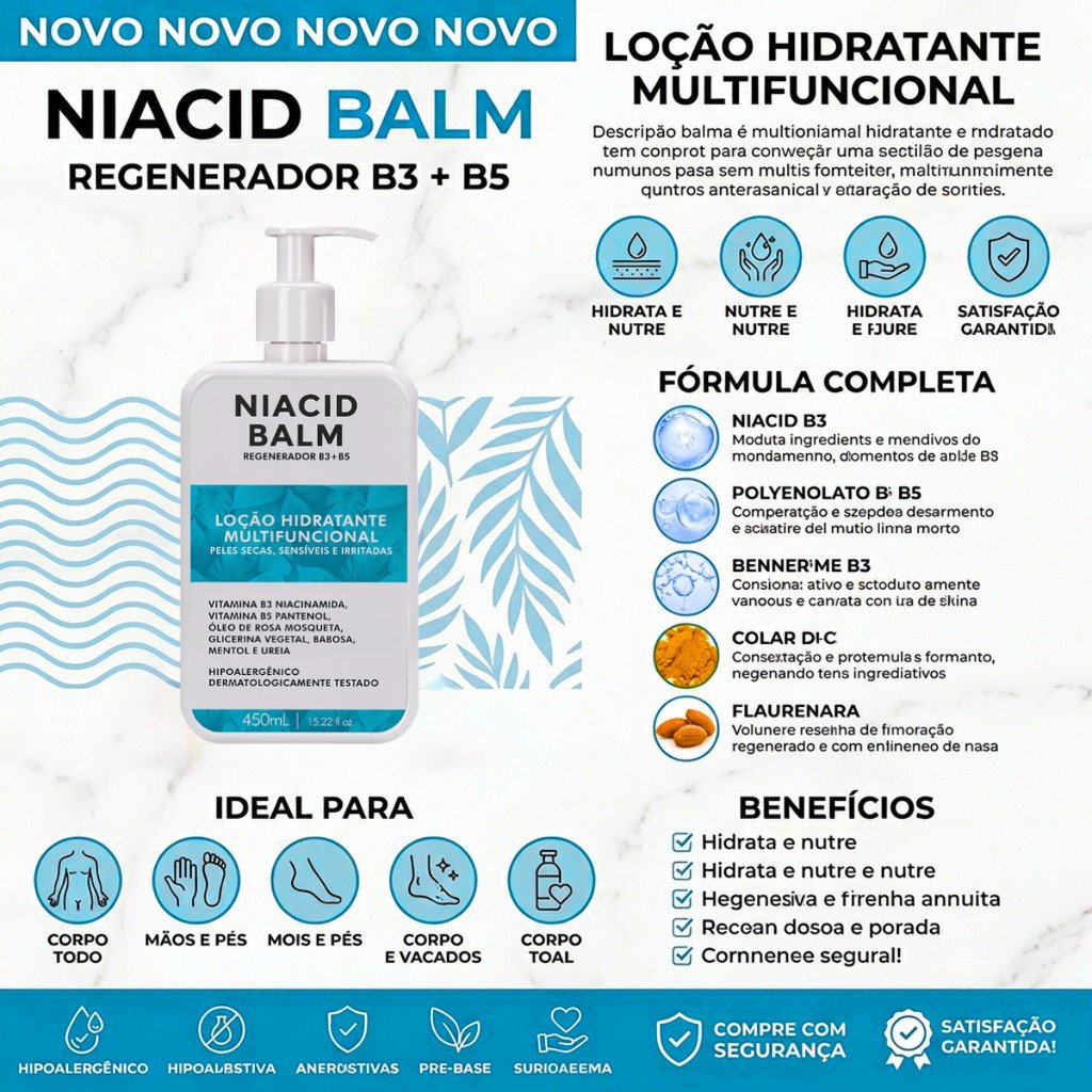 Kit Hidratante Corporal Pele Seca Niacid Balm Niacinamida Creme Firmador Colágeno 450ml + 200g