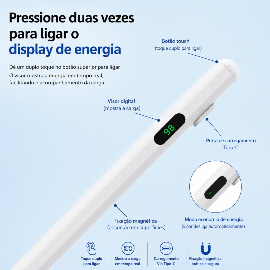 Caneta Universa Stylus Pencil Com Tela Digital e 03 Pontas Kapbom KA-0211