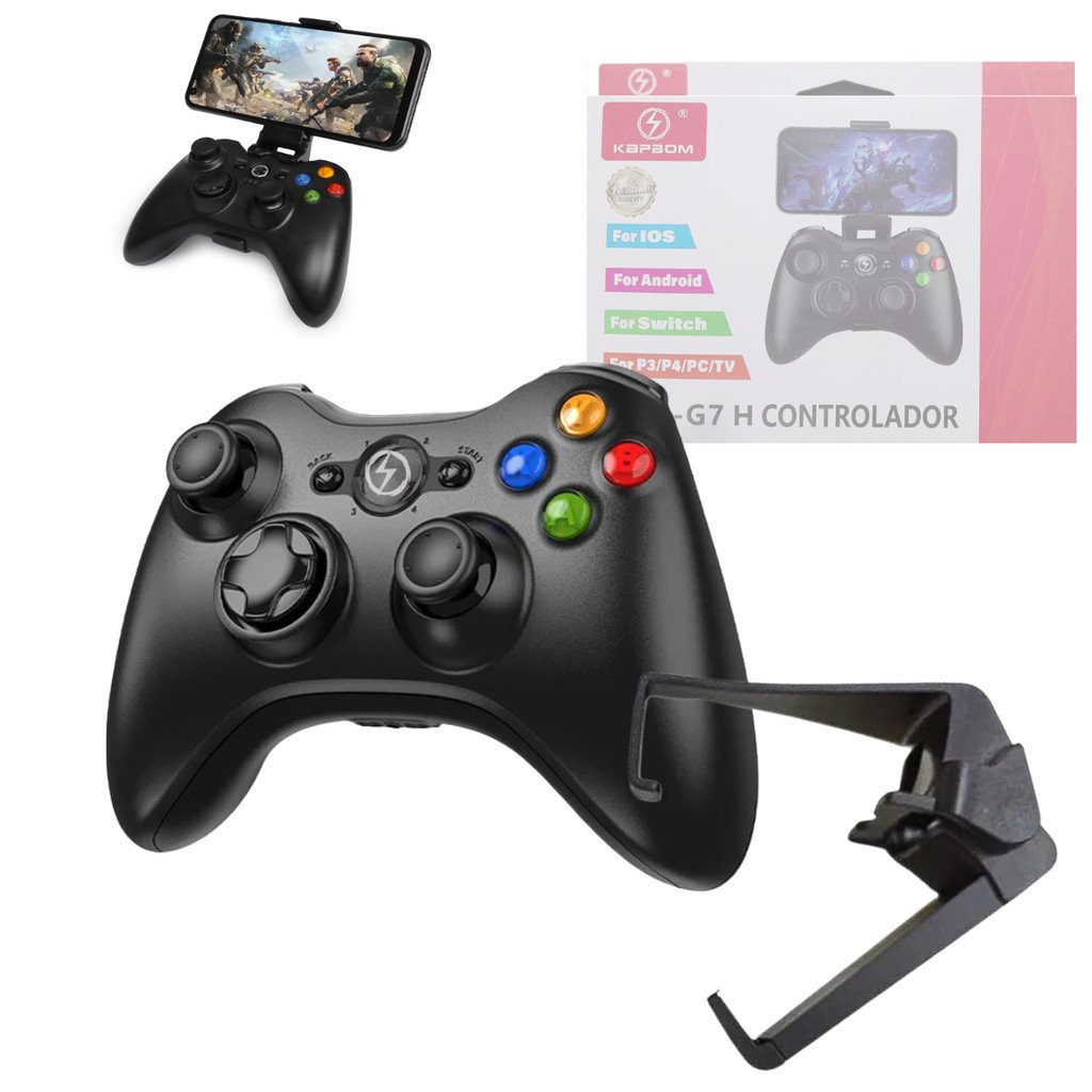 Controle Gamer Bluetooth Kapbom KAP-G7 para Celular com Suporte Retrátil Android PC Smart TV