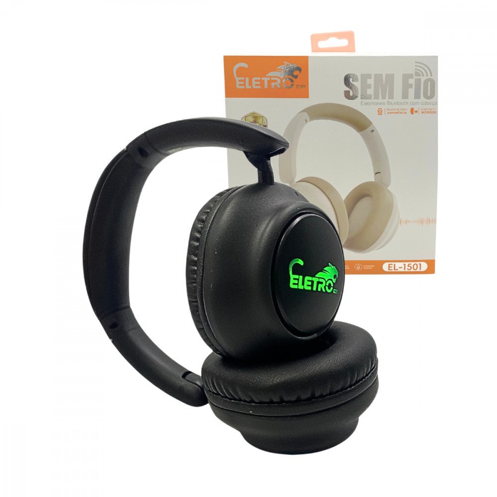 Fone de Ouvido Bluetooth Sem Fio Headphone Dobrável Com LED Luzes Bass Som HD Eletromex EL-1501