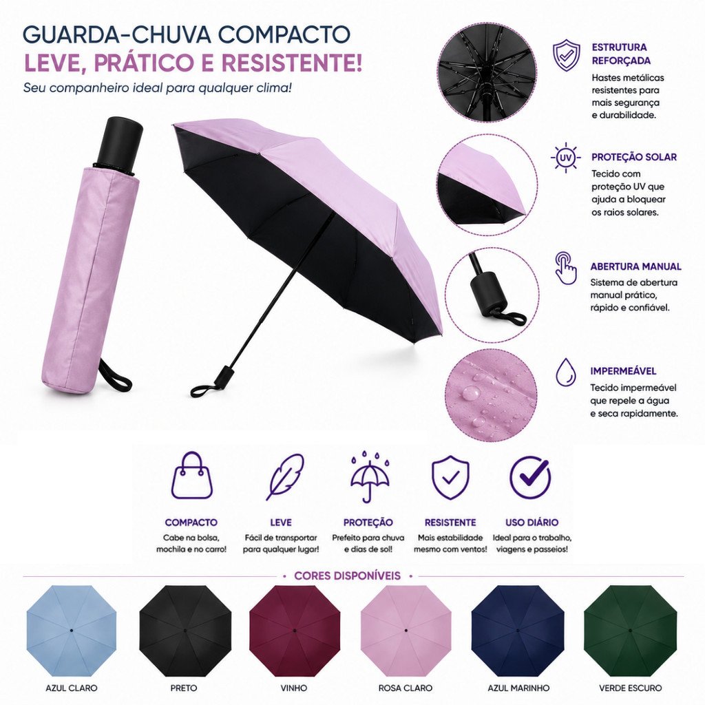 Guarda-Chuva Automatico Proteção UV Blackout 58cm Altomex AJ-354