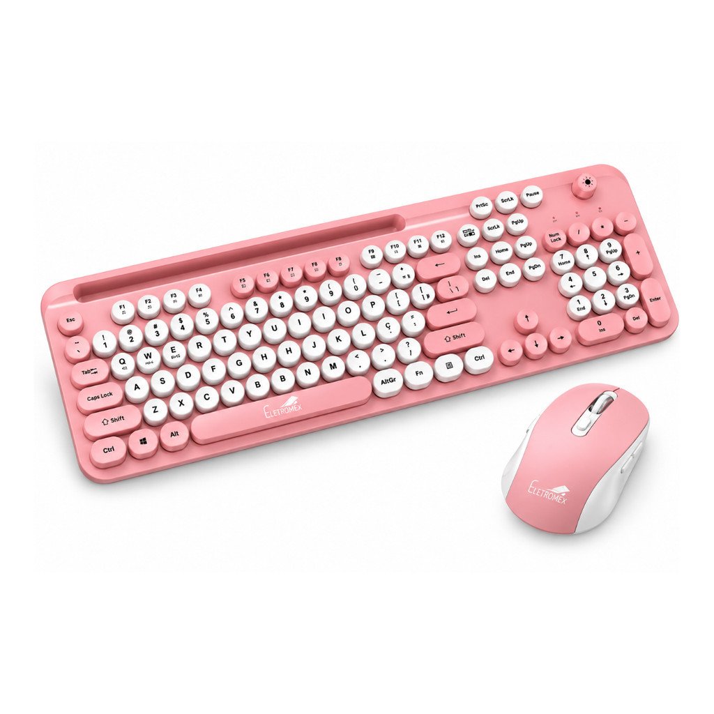 Kit Teclado e Mouse Sem Fio Bluetooth Rosa Eletromex EL-2119