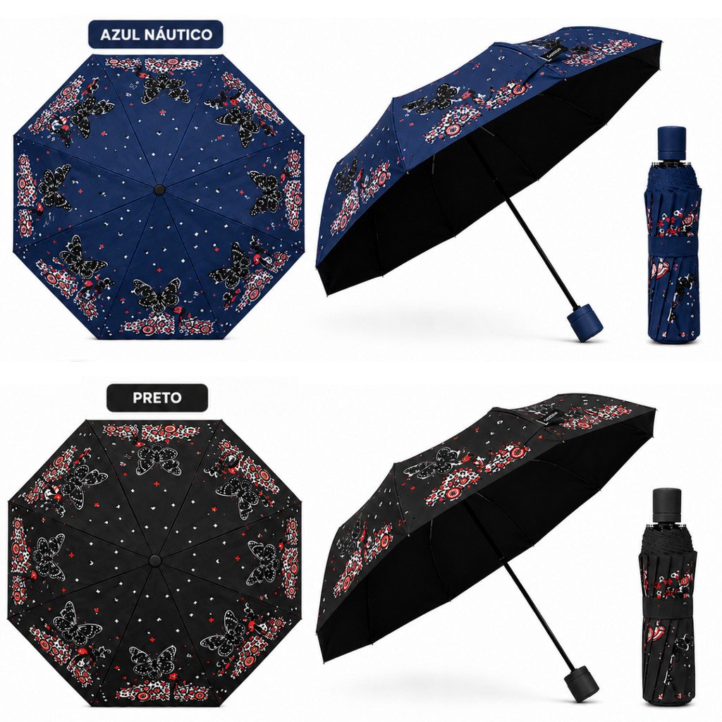 Guarda-Chuva Florido com Borboletas 32cm Proteção Solar Blackout Altomex AJ-3425