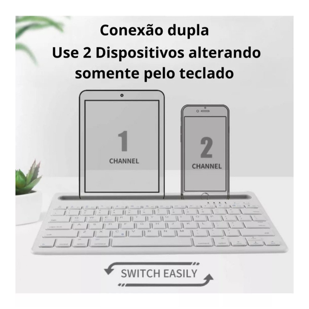 Teclado BT Inteligente Portátil Bluetooth com SUPORTE para Tablet e Celular Eletromex EL-2108