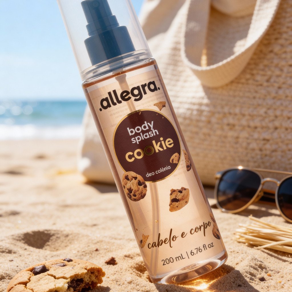 Body Splash Allegra Cookie Deo Colônia Perfumada 200ml Fragrância Doce Longa Sensação de Frescor