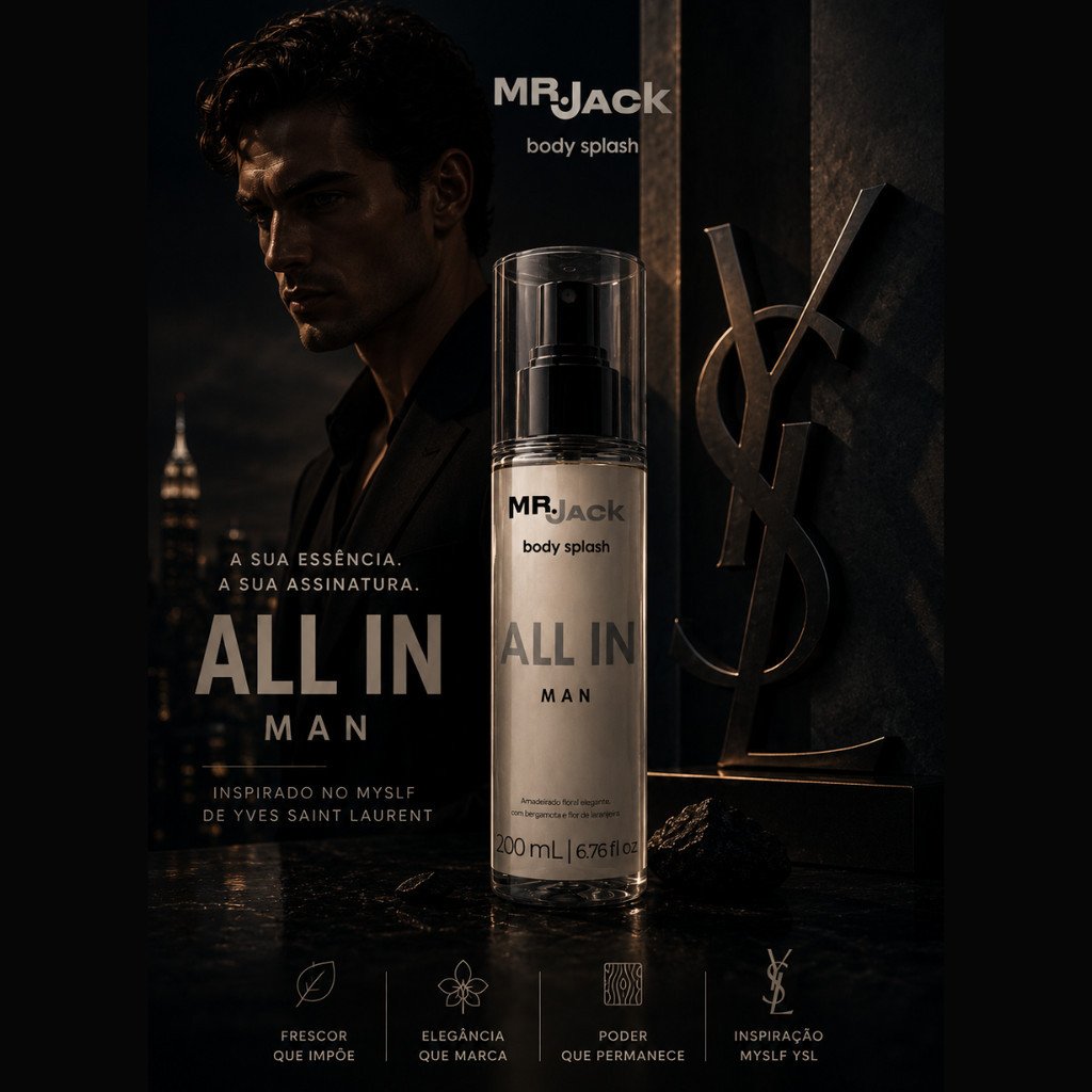 Body Splash Masculino Mr. Jack All In Man Amadeirado Floral 200ml Fragrância Refrescante