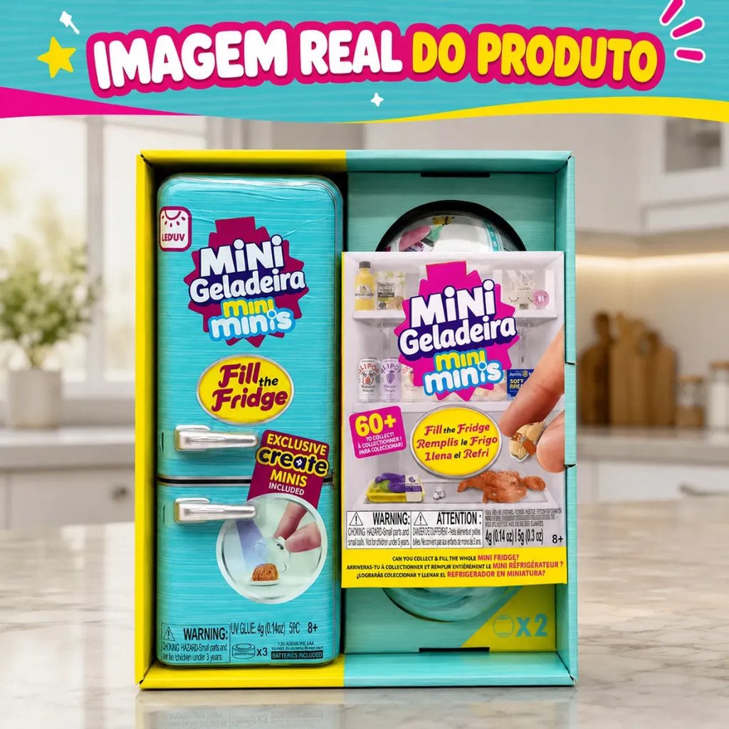 Mini Geladeira Colecionável Mini Minis com Luz LED + 2 Cápsulas Surpresa INMETRO TZ-8888