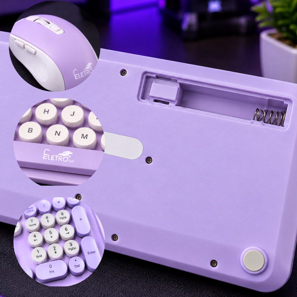 Kit Teclado e Mouse Sem Fio Bluetooth Rosa Eletromex EL-2119