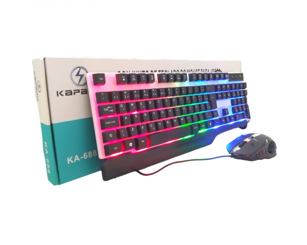 Kit Teclado E Mouse Gamer Semi Mecânico LED RGB Kapbom KA-688
